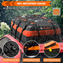 Load image into Gallery viewer, Car Roof Bag XBEEK Rooftop top Cargo Carrier Bag 20 Cubic feet Waterproof for All Cars with/Without Rack, Includes Anti-Slip Mat, 10 Reinforced Straps, 6 Door Hooks, Luggage Lock

