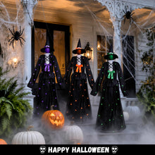 Load image into Gallery viewer, Halloween 65inch Light Up Witch Decoration Set of 3 Outdoor Graveyard Atmosphere Prop with Metal Base, Water-Proof Solar Powered Control Box &amp; Remote LED Witches for Yard Haunted House Horror Decor
