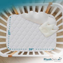 Load image into Gallery viewer, PlushDeluxe Pack and Play Mattress Protector, 39”x27”, Waterproof Playard Pack N Play Mini Crib Cover, Soft Viscose Made from Bamboo with Quilted Terry Cotton Top, Noiseless White Fitted Sheet Style
