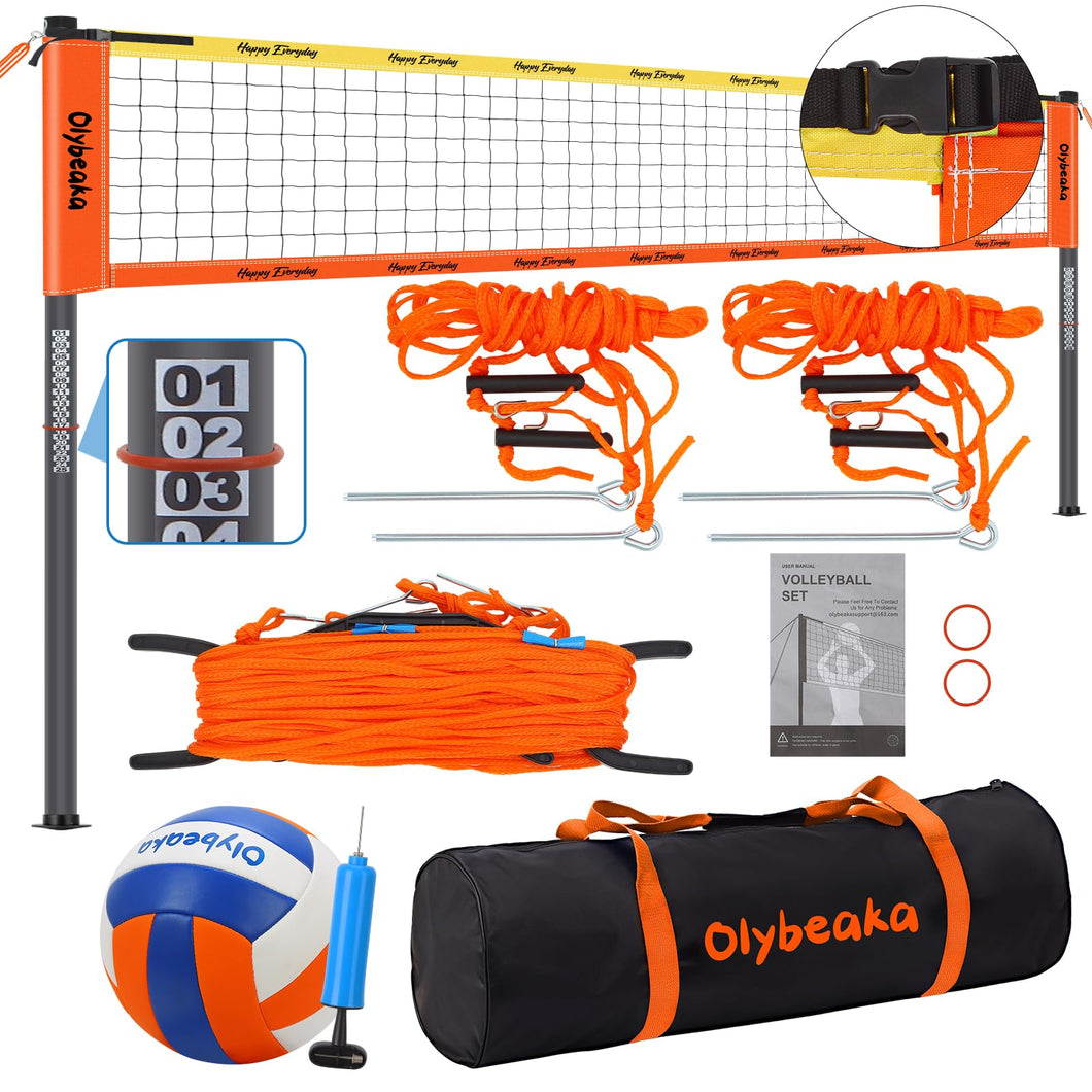 Professional Volleyball Net Set for Backyard Beach,Outdoor Height Adjustable Volleyball Net System with Heavy Duty Poles, Durable Net, PU Volleyball & Pump, Carry Bag