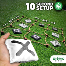 Load image into Gallery viewer, SWOOC Games - Giant Tic Tac Toe Game Outdoor (All Weather) | 3ft x 3ft | Instant Setup, No Assembly | Giant Outdoor Games for Adults and Family | Outside Toys | Large Lawn &amp; Backyard Fun | Yard Game
