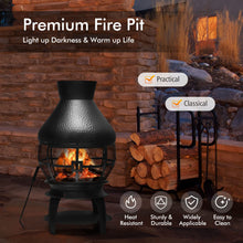 Load image into Gallery viewer, Giantex Wood Burning Chiminea, Heavy Duty Fireplace Chimenea Wooden Fire Pit with 2-Piece Log Grate, Premium Rain Cap &amp; Fire Poker, 360°Fire Retardant Mesh Cover, Ideal for Garden, Patio, Backyard
