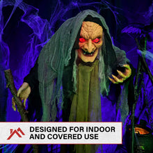 Load image into Gallery viewer, Haunted Hill Farm Life-Size Scary Poseable Talking Witch, Halloween Animatronic with Touch Activated Lights and Sound, Battery Operated Indoor or Covered Outdoor Halloween Decorations, Halloween Prop
