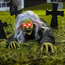 Load image into Gallery viewer, Hourleey Halloween Outdoor Decorations, Animated Zombie Groundbreaker Climbing Prop with Lighted Eyes and Scary Sound, Halloween Decor for Graveyard Haunted House Indoor Lawn Yard
