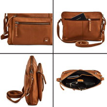 Load image into Gallery viewer, Wise Owl Accessories Small Soft Pebbled Real Leather Crossbody Handbags Purses Triple Zip Premium Sling Crossover Shoulder Bag for Women Gift (Cognac Nappa)
