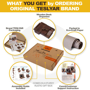 TESLYAR Wood Phone Docking Station for Men - Desk or Nightstand Organizer - Birthday Gifts for Husband or Dad - Anniversary Idea from Wife - Key Holder, Stand Wallet, Watch & Essentials (Brown)