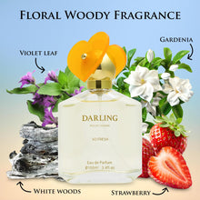Load image into Gallery viewer, Darling for Women Eau De Parfum- Floral &amp; Woody Fragrance - Top Notes of Gardenia, Violet Petals &amp; Jasmine - Powdery Soft Dry Down of White Woods, Vanilla &amp; Musk as Base - Elegant 100ml Bottle
