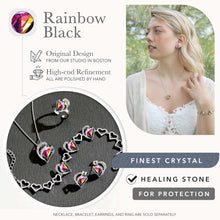 Load image into Gallery viewer, Leafael Infinity Love Heart Link Bracelets, Crystal Bracelet for Women, Silver Tone Jewelry Gifts for Her, Healing Stone for Protection, Rainbow Tourmaline Black, 7-inch Chain and 2-inch Extender

