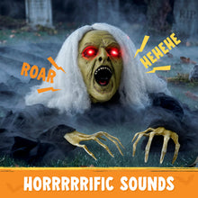 Load image into Gallery viewer, JOYIN Zombie Halloween Decoration Outdoor Witch Groundbreaker Halloween Graveyard Decor Outside, Scary Zombie Props with Sound Effect &amp; Lighted Eyes for Haunted House, Lawn Yard Decorations
