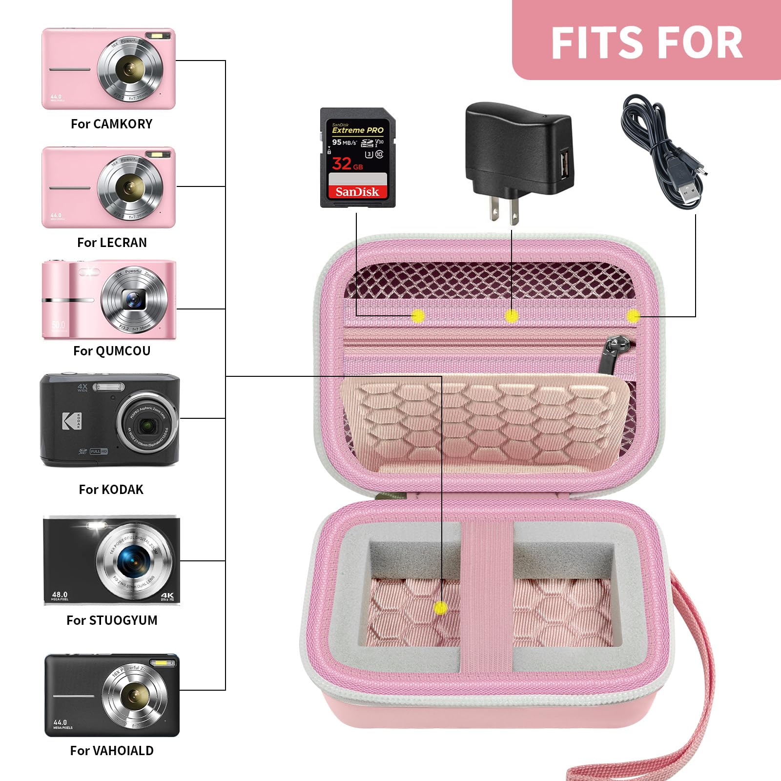 Load image into Gallery viewer, Carrying & Protective Case for Digital Camera, AbergBest 21 Mega Pixels 2.7" LCD Rechargeable HD/Kodak Pixpro/Canon PowerShot ELPH 180/190 / Sony DSCW800 / DSCW830 Cameras for Travel-Pink