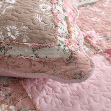 Load image into Gallery viewer, NEWLAKE Quilt Set Queen Size, Cotton Patchwork Pink Floral Quilt Sets, Real Stitched Embroidery Bedspread Lightweight and Breathable for All Seasons, Soft Quilted with 2 Pillow Shams

