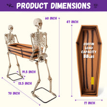 Load image into Gallery viewer, Two Skeletons Carrying Open Coffin Halloween Decorations, 5FT Poseable Arms Pallbearers with Waterproof Coffin for haunted house coffin prop, yard displays parties and large outdoor Halloween decor
