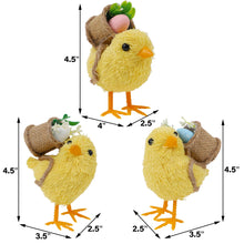 Load image into Gallery viewer, DR.DUDU Set of 3 Easter Decorations 4.5" Straw Chick Figurines with Egg Baskets, Realistic Baby Chick Tabletop Decor, Sisal Chicken Statue Farm Animal Spring Decor for Home Kitchen Office Farmhouse
