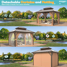 Load image into Gallery viewer, EROMMY 10' x 12' Hardtop Gazebo, Aluminum Frame Gazebos with Galvanized Steel Double Roof, Permanent Outdoor Metal Pavilion with Curtain and Netting for Patio, Lawn, Deck
