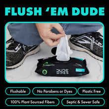 Load image into Gallery viewer, DUDE Wipes - Flushable Wipes - 6 Pack, 288 Wipes - Mint Chill Extra-Large Adult Wet Wipes - Vitamin-E, Aloe, Eucalyptus &amp; Tea Tree Oils - Septic and Sewer Safe
