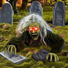 Load image into Gallery viewer, Hourleey Halloween Outdoor Decorations, Animated Zombie Groundbreaker Climbing Prop with Lighted Eyes and Scary Sound, Halloween Decor for Graveyard Haunted House Indoor Lawn Yard

