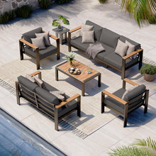 Load image into Gallery viewer, Oasbira Aluminum Outdoor Patio Furniture Set with Coffee Table, 5 Piece Patio Conversation Sets with Washable Thick Cushions, Outdoor Sectional Furniture Set for Porch, Balcony, Deck, Yard, Graphite

