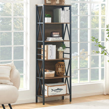 Load image into Gallery viewer, HOMISSUE Bookshelf, 6-Tier Bookshelf, Rustic Wood Metal Bookshelves and Bookcases, Freestanding Open Bookshelf, Industrial Tall Bookcase for Home Office, Living Room and Bedroom, Vintage Brown
