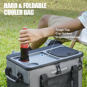 INSMEER Soft Cooler Bag with Hard Shell & 2 Cup Holders, Portable 40L/70 Cans Collapsible Cooler Bags Insulated with Leakproof for Travel, ice chests and Cooler Lunch Box for Beach Camping Picnic