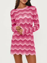 Load image into Gallery viewer, YUNLORIA Women's Crochet Colorful Mesh Summer Long Sleeve Cover Ups Casual Striped Beach Wear Knit Mini Dresses
