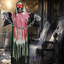 Load image into Gallery viewer, Halloween Decorations Outdoor, 6 Ft Large Animated Grim Reaper with Big Chain,Sound &amp; Touch Activated with Creepy Sound - Scary Props House Decor for Garden Yard Lawn Indoor Decoration Animatronics

