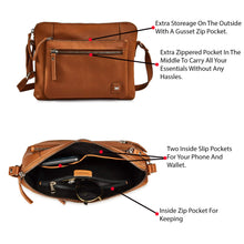 Load image into Gallery viewer, Wise Owl Accessories Small Soft Pebbled Real Leather Crossbody Handbags Purses Triple Zip Premium Sling Crossover Shoulder Bag for Women Gift (Cognac Nappa)
