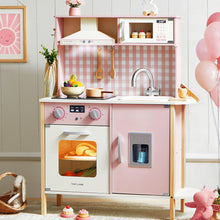 Load image into Gallery viewer, Tiny Land Kids Kitchen Playset, Height Adjustable Wooden Play Kitchen Set w/Real Lights &amp; Sounds, 18 Pcs Toy Food &amp; Cookware Accessories, Ideal Role Play Toy Gift for Toddlers Girls Ages 3-8, Pink
