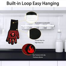 Load image into Gallery viewer, BBQ Fireproof Gloves, Grill Cut-Resistant Gloves 1472°F Heat Resistant Gloves, Non-Slip Silicone Oven Gloves, Kitchen Safe Cooking Gloves for Oven Mitts,Barbecue,Cooking, Frying,13.5 Inch-Red
