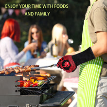 Load image into Gallery viewer, BBQ Fireproof Gloves, Grill Cut-Resistant Gloves 1472°F Heat Resistant Gloves, Non-Slip Silicone Oven Gloves, Kitchen Safe Cooking Gloves for Oven Mitts,Barbecue,Cooking, Frying,13.5 Inch-Red

