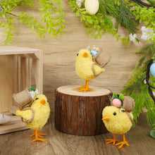 Load image into Gallery viewer, DR.DUDU Set of 3 Easter Decorations 4.5" Straw Chick Figurines with Egg Baskets, Realistic Baby Chick Tabletop Decor, Sisal Chicken Statue Farm Animal Spring Decor for Home Kitchen Office Farmhouse

