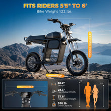 Load image into Gallery viewer, Flydone MT1 Electric Dirt Bike for Adults 5000W Peak Motor 45 MPH 80 Miles Range 52V 20Ah Battery Full Suspension 14" Front 12" Rear Fat Tire NFC Lock 8.9" TFT Display
