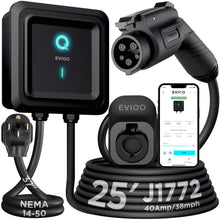 Load image into Gallery viewer, EVIQO Level 2 EV Charger, 40 Amp, J1772 for Non-Tesla EVs, 25ft Cable, WiFi (2.4GHz) Smart App, Weatherproof Indoor/Outdoor (IP66, NEMA 4), UL &amp; ETL Certified, NEMA 14-50 Plug-in 240V
