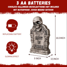 Load image into Gallery viewer, Halloween Decoration Animatronic Tombstone with Skull &amp; Pillars, Sound Activated Grave Marker with Green Light-Up &amp; Creepy Sound Effects, RIP Cemetery Prop for Haunted House, Yard, Lawn &amp; Porch Decor
