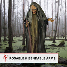 Load image into Gallery viewer, Haunted Hill Farm Life-Size Scary Poseable Talking Witch, Halloween Animatronic with Touch Activated Lights and Sound, Battery Operated Indoor or Covered Outdoor Halloween Decorations, Halloween Prop
