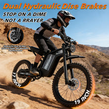 Load image into Gallery viewer, HAPPYRUN G18pro Electric Dirt Bike for Adults – 4500W Peak Motor, 60V 35Ah Battery, 38 mph Top Speed, 75 Mile Range, 5-Level Speed Control, Full Suspension, Hydraulic Brakes, 19″/17″ Off-Road Tires
