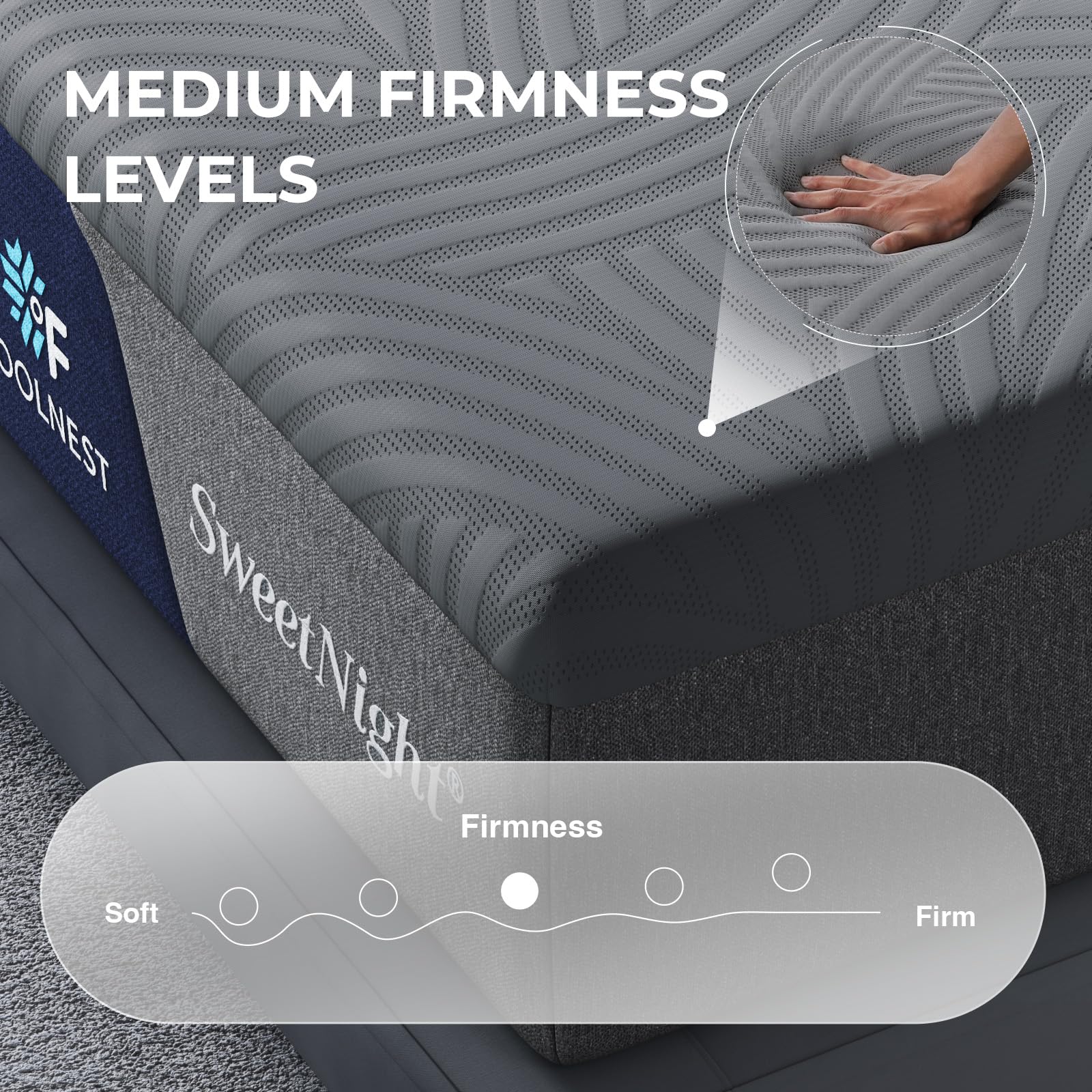 Load image into Gallery viewer, Sweetnight CoolNest 14 Inch King Size Mattress, Cooling King Memory Foam Mattress for Cool Night Sleep, 5-Zone Ergo Support for Pressure Relief, Medium, CertiPUR-US Certified