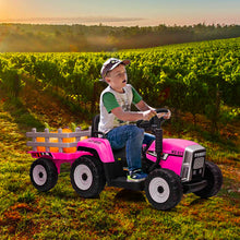 Load image into Gallery viewer, Garvee 12V 4.5Ah Kids Ride on Tractor with Trailer &amp; Remote Control, 5Mph Speed, Toddler Electric Vehicle Car with Headlights,2+1 Gear Shift, Music, USB for 3-6 Years Children, Two 25W Motors, Rose
