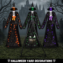 Load image into Gallery viewer, Halloween 65inch Light Up Witch Decoration Set of 3 Outdoor Graveyard Atmosphere Prop with Metal Base, Water-Proof Solar Powered Control Box &amp; Remote LED Witches for Yard Haunted House Horror Decor
