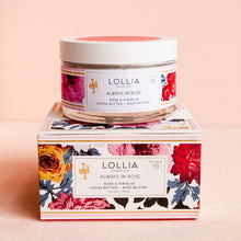 Load image into Gallery viewer, LOLLIA Always in Rose Body Butter, 5.5 oz. - Rose &amp; Hibiscus Fragrance – Shea Butter &amp; Cocoa Butter, Body Lotion for Women, Hydrating &amp; Smooth Body Moisturizer
