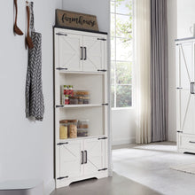 Load image into Gallery viewer, JXQTLINGMU Farmhouse Corner Cabinet, Tall Corner Bathroom Storage Cabinet with Barn Door Design &amp; Adjustable Shelves, for Laundry Room, Living Room, Kitchen,(White)
