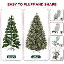 Load image into Gallery viewer, Hykolity 6 ft Prelit Christmas Tree, Artificial Christmas Pine Tree with 350 Warm White LED Lights, 1016 PVC Branch Tips &amp; Needles, Metal Stand and Hinged Branches
