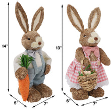 Load image into Gallery viewer, DR.DUDU Set of 2 Easter Decorations for Home- 14" Sisal Bunny Figurines with Carrot &amp; Egg, Spring Straw Bunny Couple Farmhouse Centerpieces for Tables, Easter Rabbits Decor
