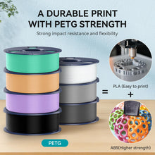 Load image into Gallery viewer, PETG Filament 1.75mm, Ultra Tough, Heat Optimized, Odorless, 4kg(8.8lbs) SUNLU PETG 3D Printer Filament, Dimensional Accuracy +/- 0.02mm, Black+White+Red+Blue
