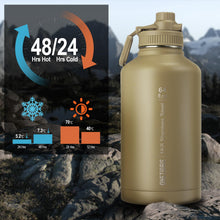Load image into Gallery viewer, OneTigris Tactical Half Gallon Water Bottle with Straw - 64 oz Vacuum Insulated Stainless Steel Water Jug, Leakproof Sport Bottle with 3 BPA Free Lids, Paracord Handle &amp; MOLLE Water Pouch for Outdoor
