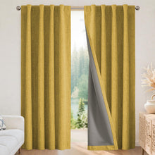 Load image into Gallery viewer, Joydeco Blackout Curtains for Bedroom - 100% Light Blocking 2 Panels Set Yellow Drapes 42"W x 108"L, Thermal Insulated Room Darkening Curtains, Linen Textured for Living Room, Rod Pocket &amp; Back Tabs
