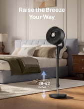 Load image into Gallery viewer, DREO Fan for Bedroom, 2026 Upgraded, 90ft Airflow, 20dB Quiet Fan, 90° Oscillating Standing Fan for Whole Room, DC Motor, 8+H Speeds, 3 Modes, 38-42'' Adjustable Height, 8H Timer, 105° Manual Vertical
