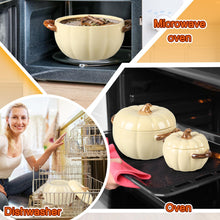 Load image into Gallery viewer, Maxdot Set of 5 Ceramic Pumpkin Bowls with Lid and Handles Pumpkin Shape Soup Serving Pot Storage Jar for Fall Thanksgiving Halloween Party Kitchen Dessert Decoration 17Oz &amp; 54Oz(Cream Yellow)
