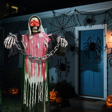 Load image into Gallery viewer, Halloween Decorations Outdoor, 6 Ft Large Animated Grim Reaper with Big Chain,Sound &amp; Touch Activated with Creepy Sound - Scary Props House Decor for Garden Yard Lawn Indoor Decoration Animatronics
