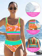 Load image into Gallery viewer, popvil High Waisted Bikini Sets for Women Tummy Control Swimsuits 3 Piece Bathing Suits Neon Swimwear with Skirt 2026 Orange Medium
