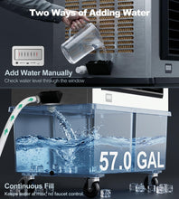 Load image into Gallery viewer, AKIRES 20600 CFM Large Swamp Cooler,Portable Evaporative Air Cooler for 3600 Sq.ft.,with Continuous Auto Fill,57.0-Gal Water Tank,120°Oscillation,3 Speeds,Cooling Fan for Outdoor,Indoor Use(69IN)
